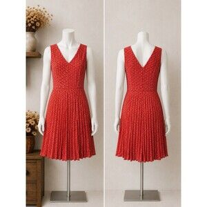 Banana Republic Pleated Orange Geometric Sleeveless Fit Flare Dress Women Size 4